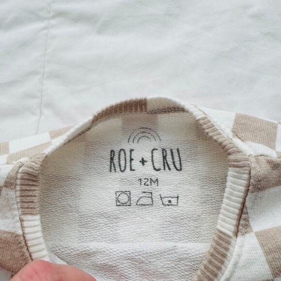 Roe + Cru White Ten Checkered Teal Smiley Face Graphic Print Sweatshirt Size 12M - Picture 3 of 5